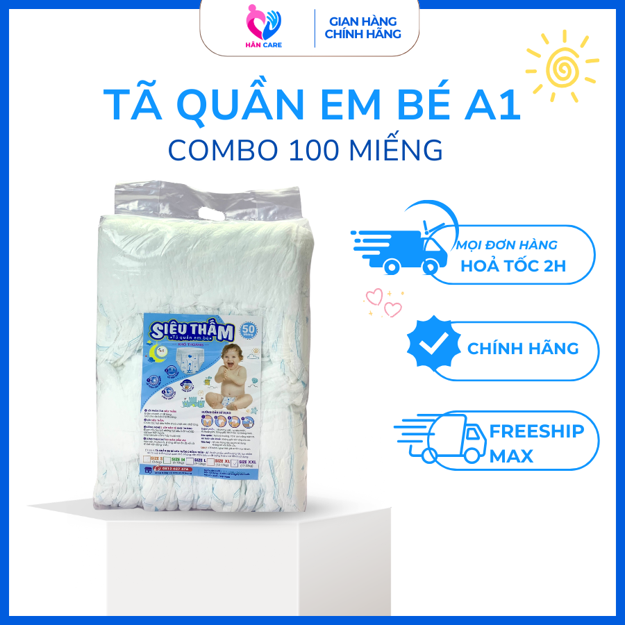 [Bán chạy] Combo 100 miếng Tã bỉm quần trần em bé chất lượng siêu tiết kiệm an toàn tuyệt đối đủ size