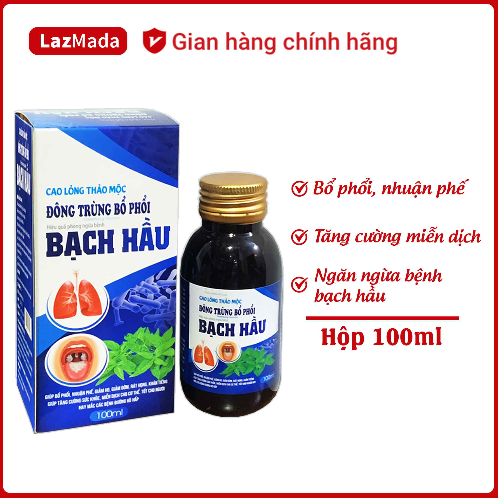 Siro Xuyên tâm liên giúp bổ phổi - ngăn ngừa bệnh bạch Hầu - chai 100ml