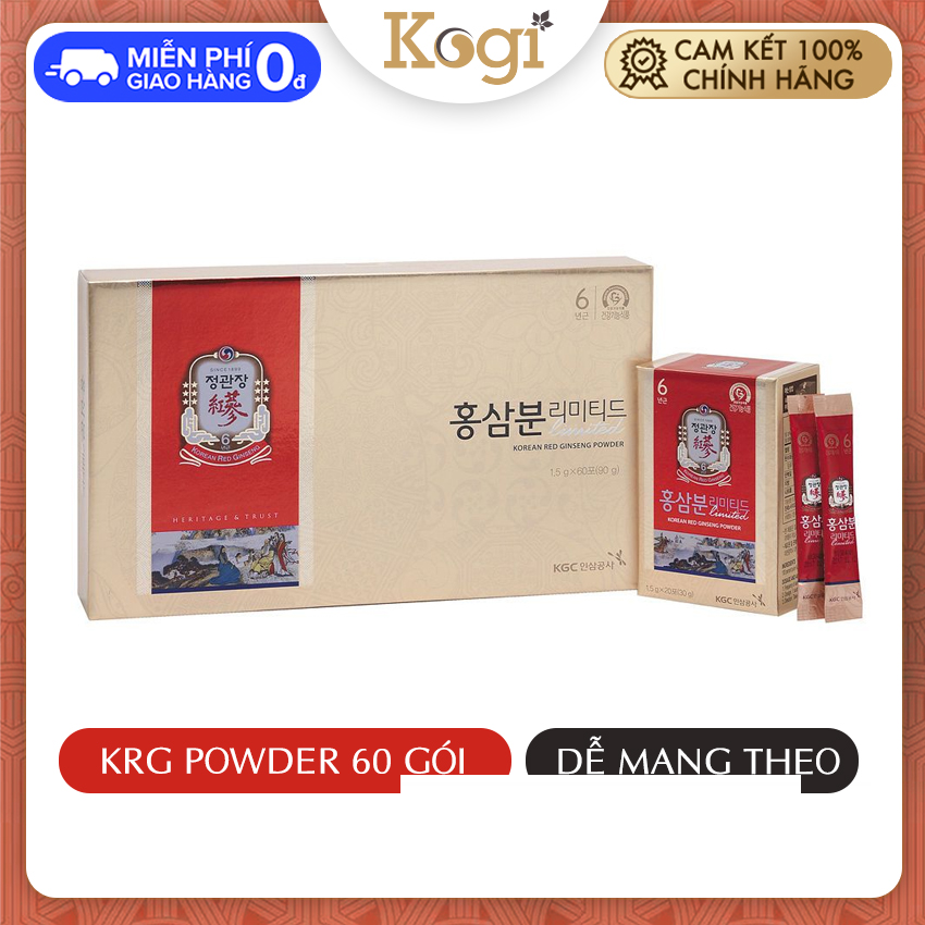 [CHÍNH HÃNG]Bột hồng sâm Hàn Quốc dạng gói Powder Limited 1.5g x 60 gói KGC Cheong Kwan Jang Kogi Ginseng - Tăng đề kháng tăng khả năng hoạt động não làm đẹp da giảm stress giảm căng thẳng và mệt mỏi giúp máu lưu thông