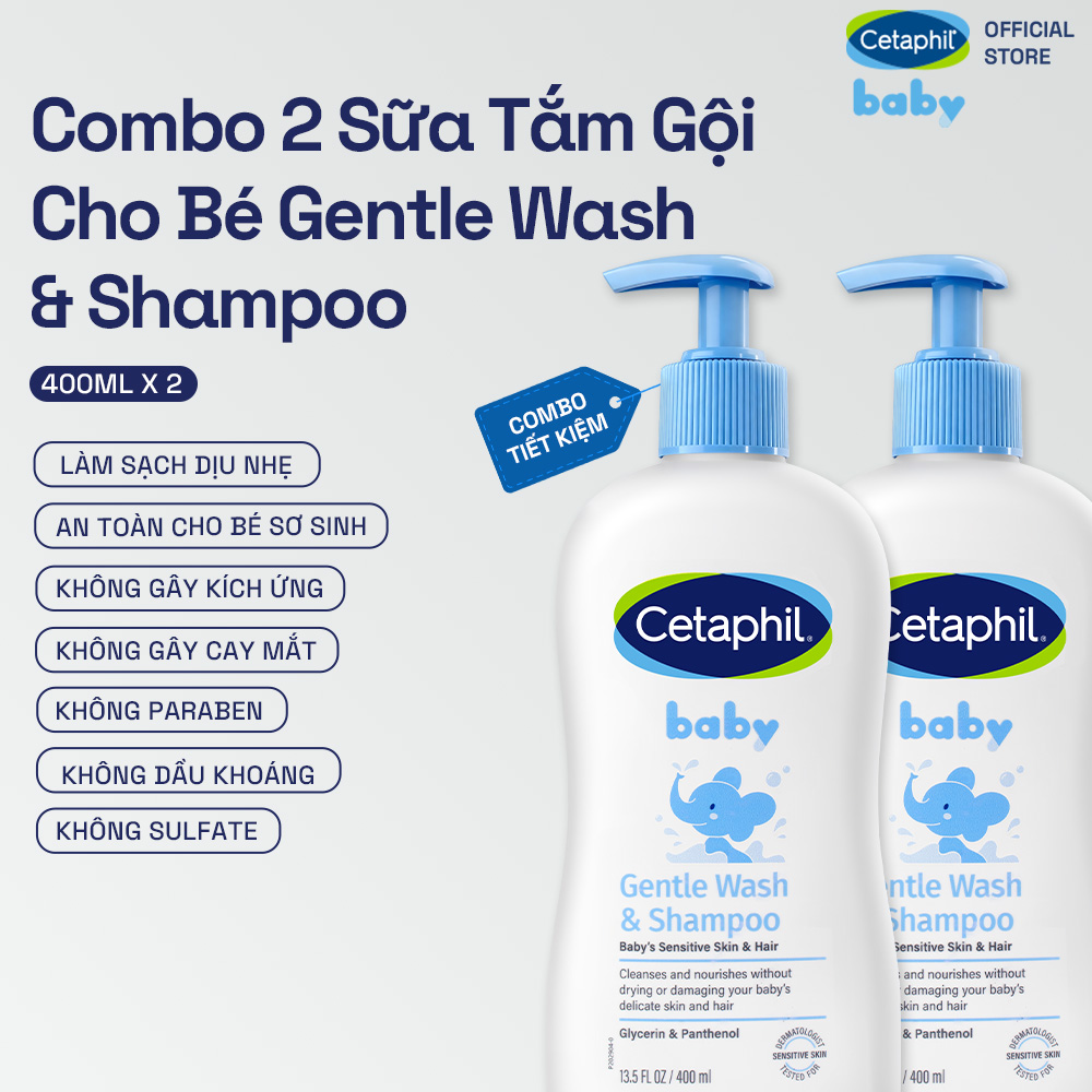 Combo 2 Sữa tắm gội dịu lành cho bé Cetaphil Baby Gentle Wash & Shampoo 400ml/chai