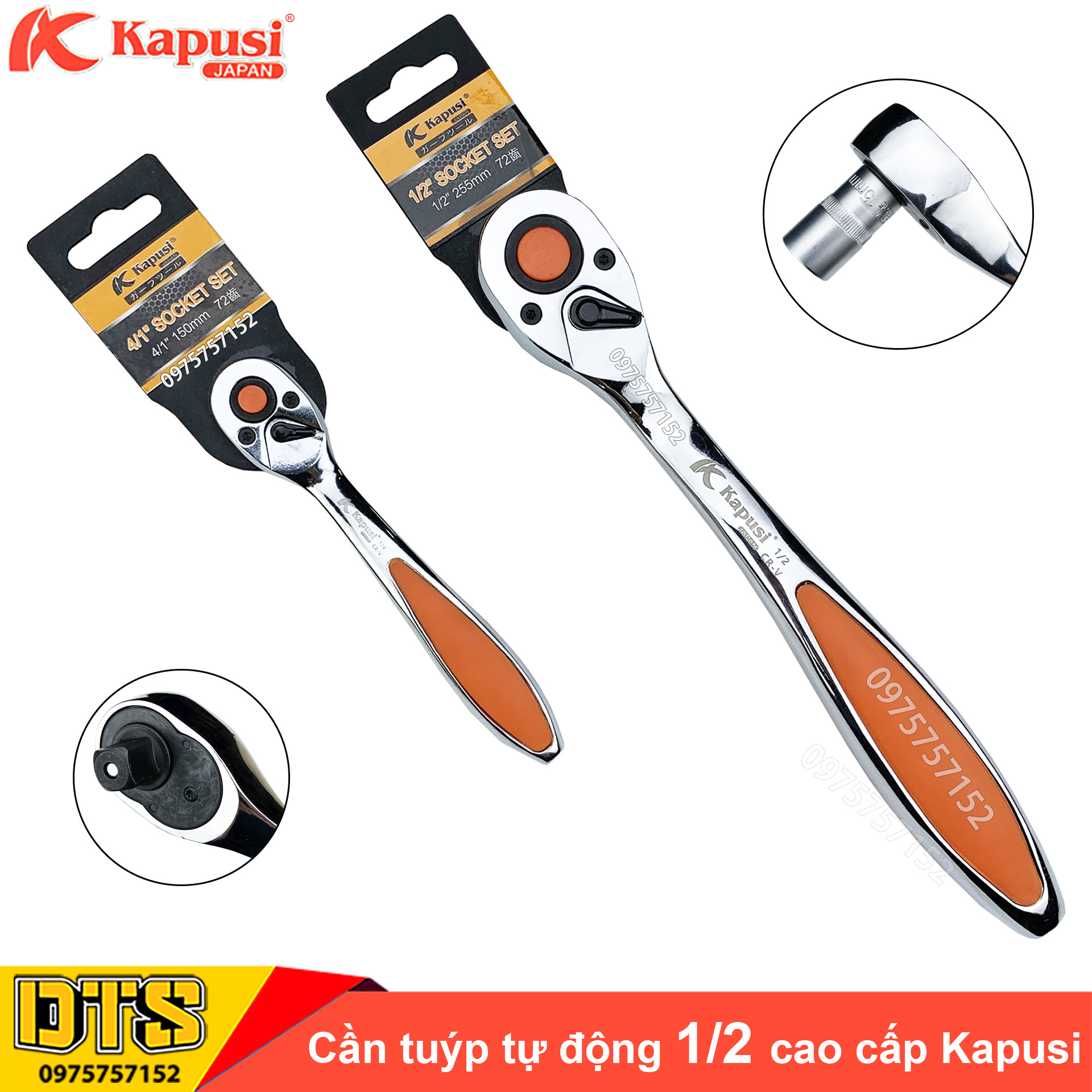 Cần siết tự động đảo chiều thép CR-V nguyên khối Kapusi Japan Nhật Bản cao cấp tay vặn tự động hai c