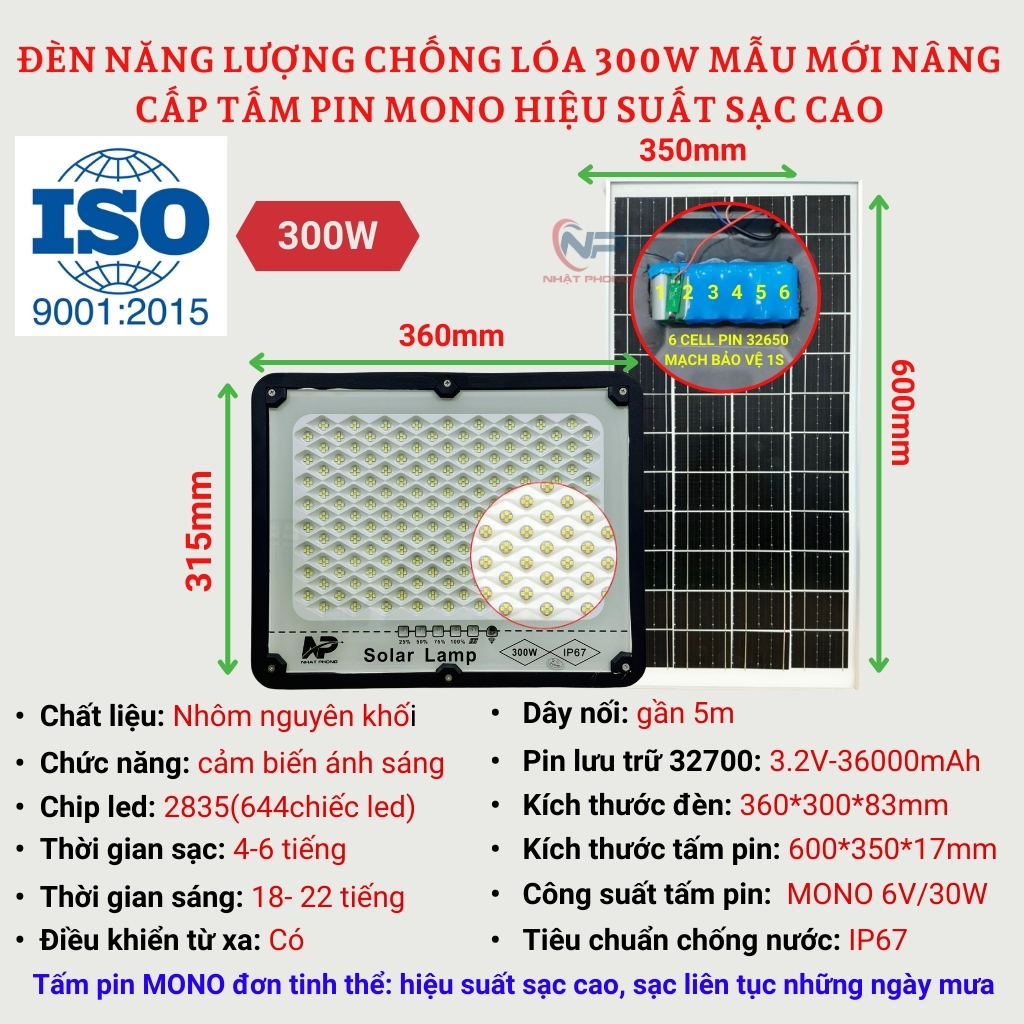 [0Đồng Vận Chuyển]Đèn led Năng Lượng Mặt Trờiđèn năng lượng mặt trời trong nhàđèn năng lượng chống lóa 100W 200W 300W NHẬT PHONG SOLAR trang trí tết 2026 noel đèn cảm biến tự động sángVỏ NhômDây Dài 5M Chống Nước IP67BH 2 năm