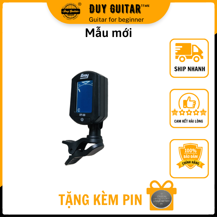 Máy lên dây đàn guitar ENO MUSIC ET-33 Tuner Yamama YM-06 mua máy chỉnh dây đàn tặng kèm 1 pin 3V -