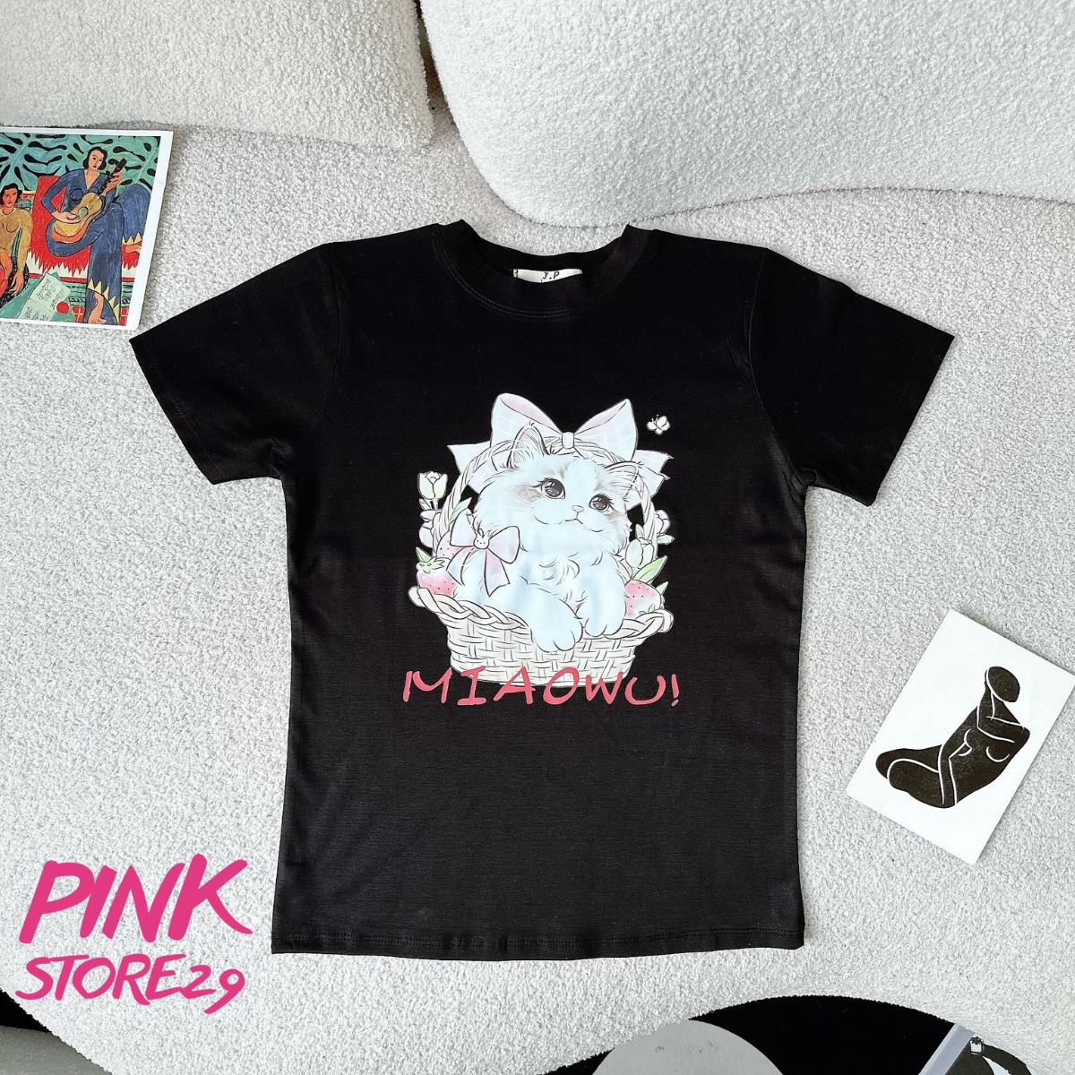 Áo thun Baby Tee PINKSTORE29 in hình Mèo Cute MIAOWU A5887