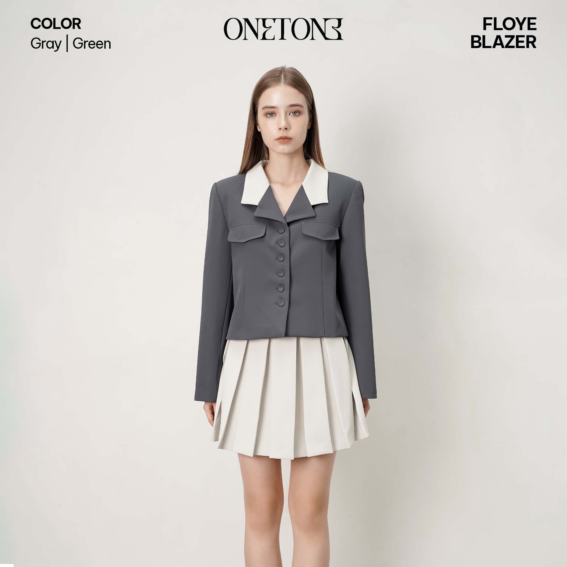 Áo blazer nữ Oneone áo vest croptop dài tay phối nắp túi Floye