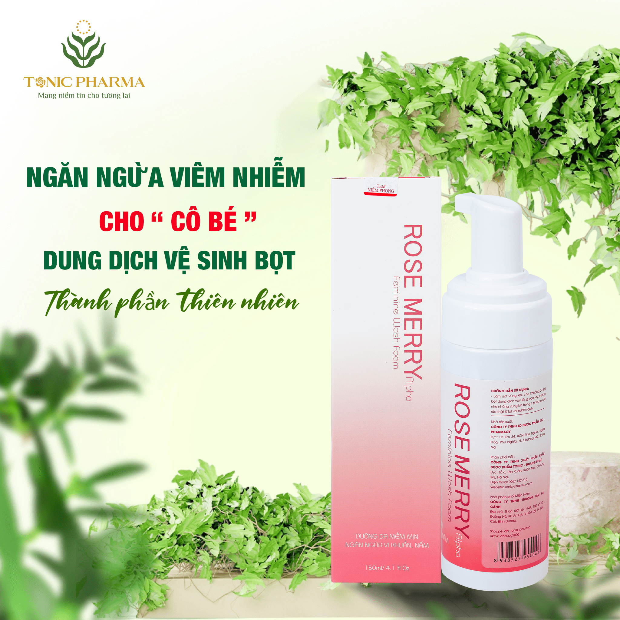 Dung Dịch Vệ Sinh Rose Merry (120ml) | Nước rửa phụ khoa Rose Merry Alpha hỗ trợ cân bằng pH và viêm