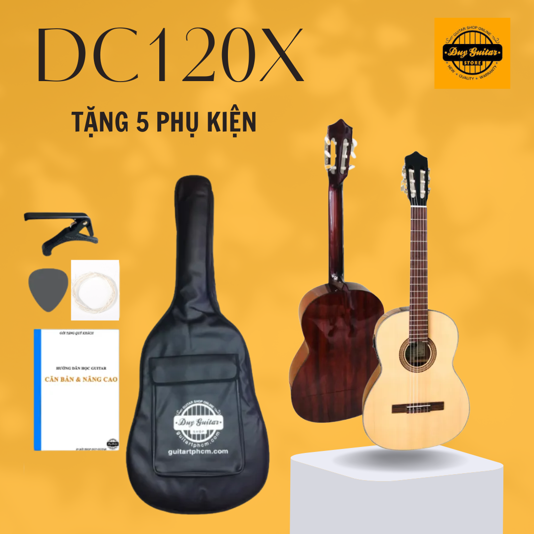 Đàn guitar classic có EQ Duy Guitar DC120X thùng full size có khuyết gỗ Hồng đào nguyên tấm Duy Guit