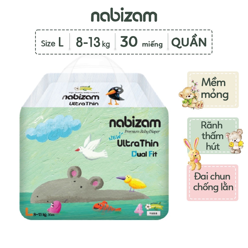 Tã/Bỉm Quần NABIZAM Ultra Thin Nội Địa Hàn Mềm Mại Mỏng Nhẹ Size M32/L30/XL26/2XL22/3XL20 Cho Bé 6-25kg