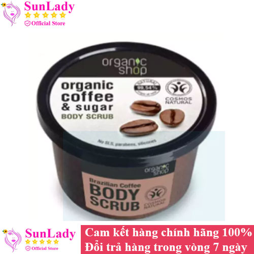 Kem tẩy da chết toàn thân ORGANIC SHOP Chính hãng chiết xuất cà phê 250 ml - Tẩy tế bào chết body Coffee & Sugar giúp sáng trắng mịn da