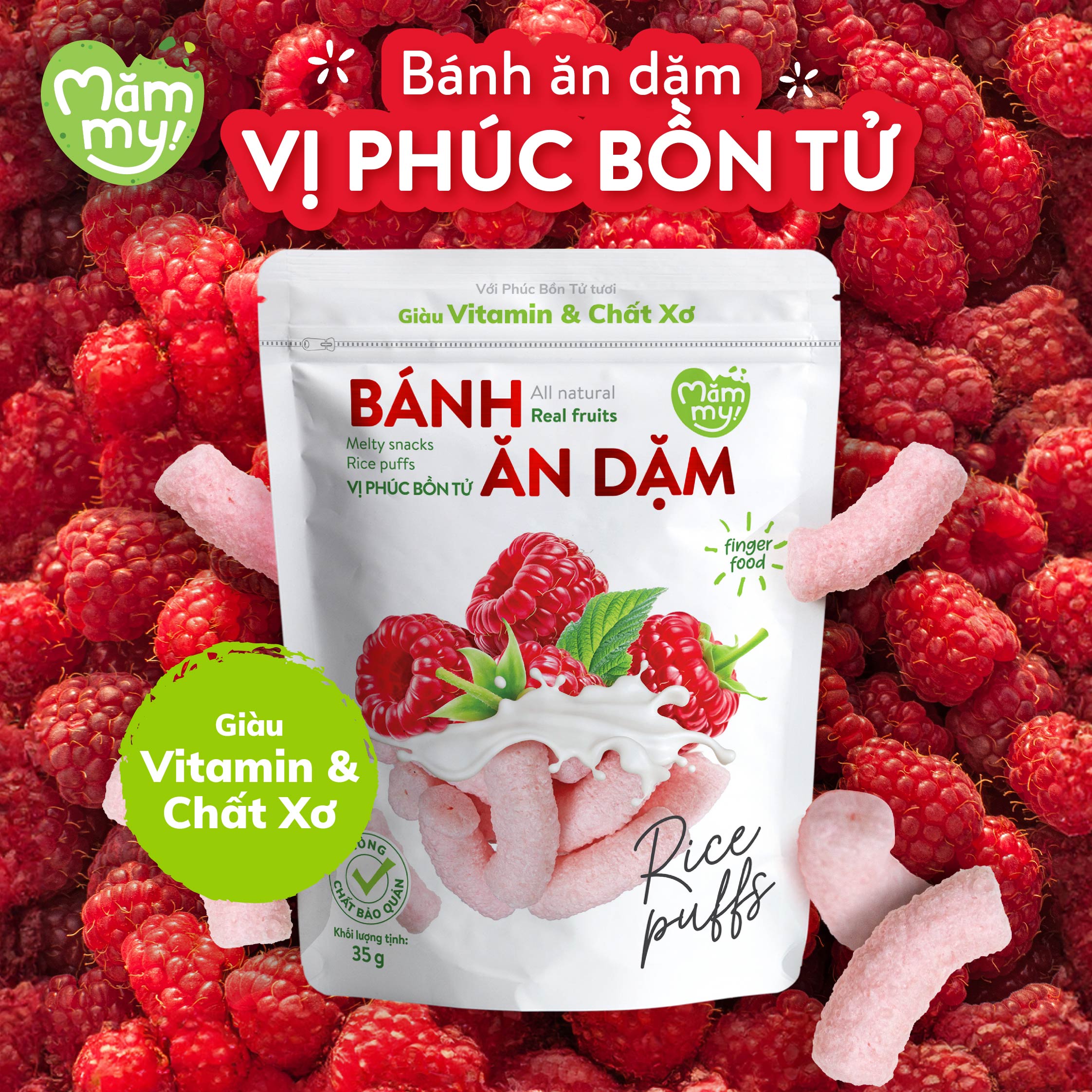 Bánh ăn dặm Mămmy vị trái cây giàu vitamin và chất xơ thiết kế chống hóc dạng que ngắn cho bé từ 6 tháng