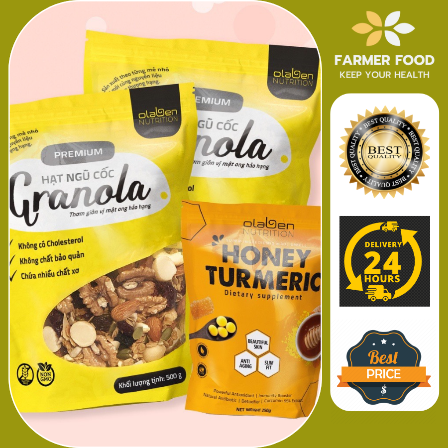 COMBO Ngũ cốc giảm cân Olaben Granola nướng Mật ong 500Gr & Viên tinh nghệ ong chúa Olaben 250Gr