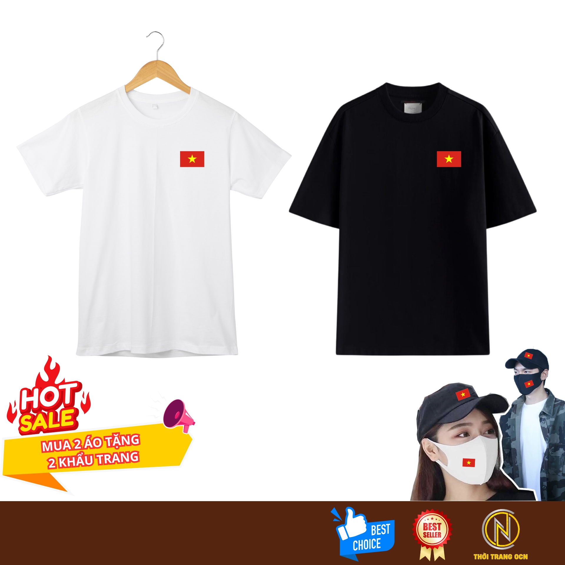 Áo Thun Cotton cờ đỏ sao vàng Việt Nam cổ tròn Nam Nữ Thời Trang OCN Mua là có quà