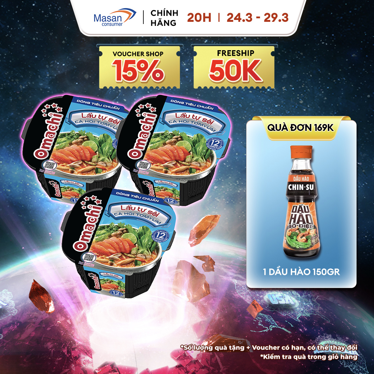 [20H 24-29.3 VC 15% CHO ĐƠN TỪ 199K] Combo 3 Omachi lẩu tự sôi cá hồi tomyum 117g