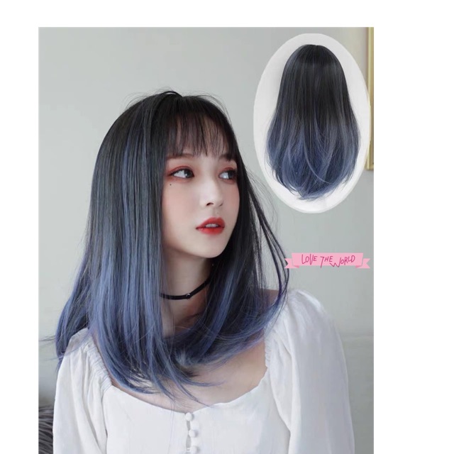 Tóc giả omber xanh 😍FREESHIP😍😍 tóc nguyên đầu cúp omber xanh
