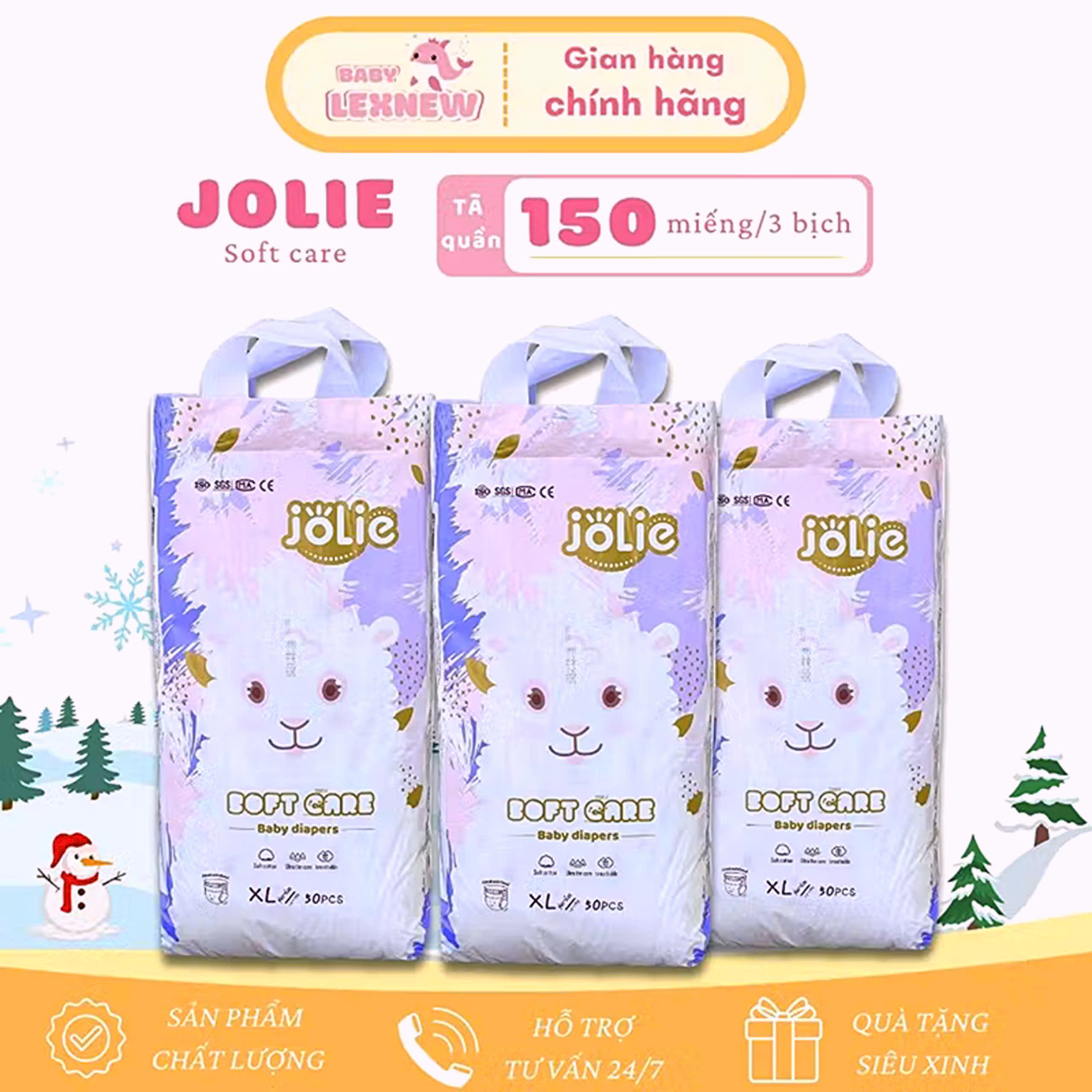 2 bịch 100 miếng Tã bỉm quần cho bé chính hãng JOLIE xuất Anh Quốc cao cấp siêu thấm hút cho bé size từ 6-24kg
