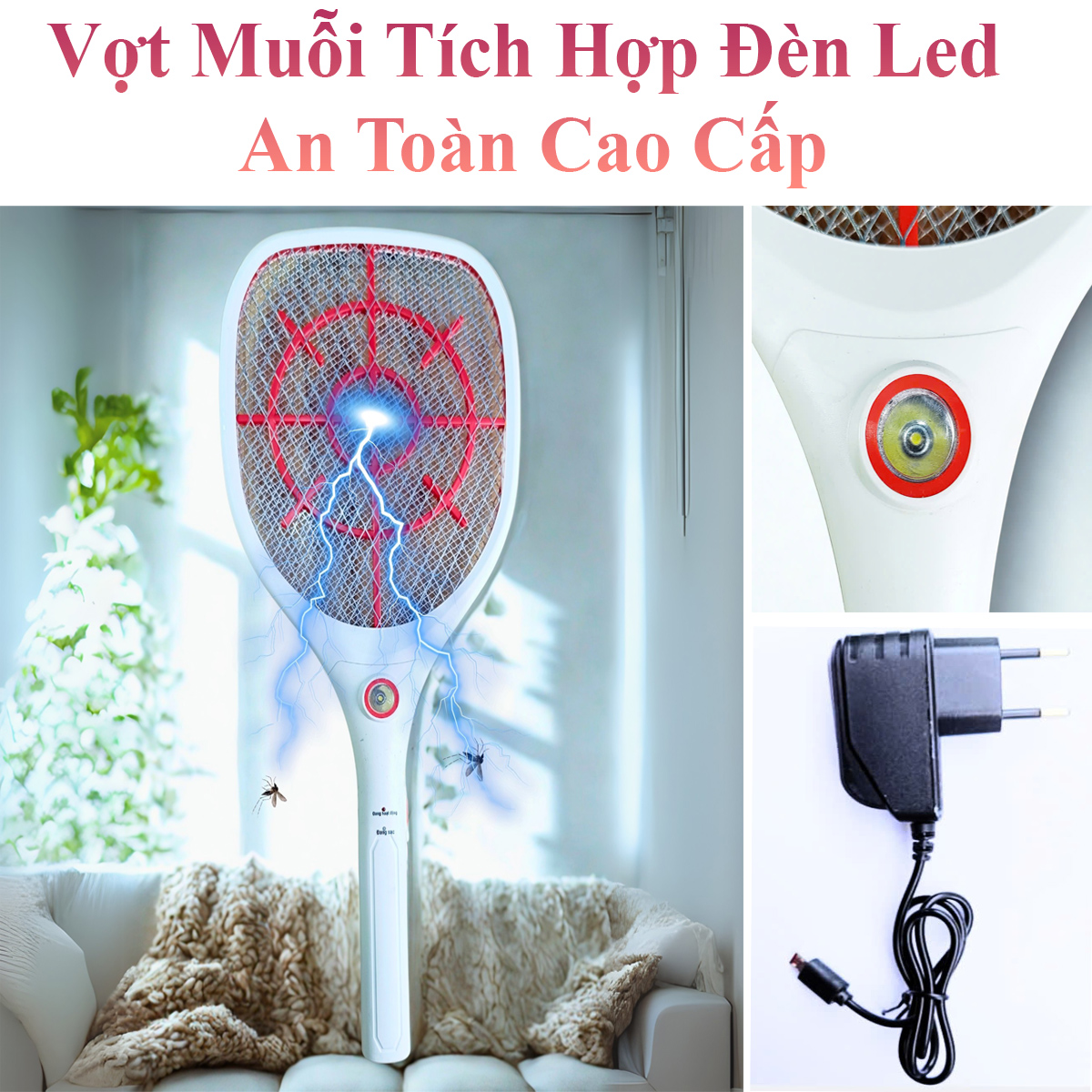 [Xả Kho Hàng Trầy Nhẹ] Vợt Muỗi Gs3246 Công Nghệ Nhật Bản Tích Hợp Đèn Led An Toàn Dễ Sử Dụng
