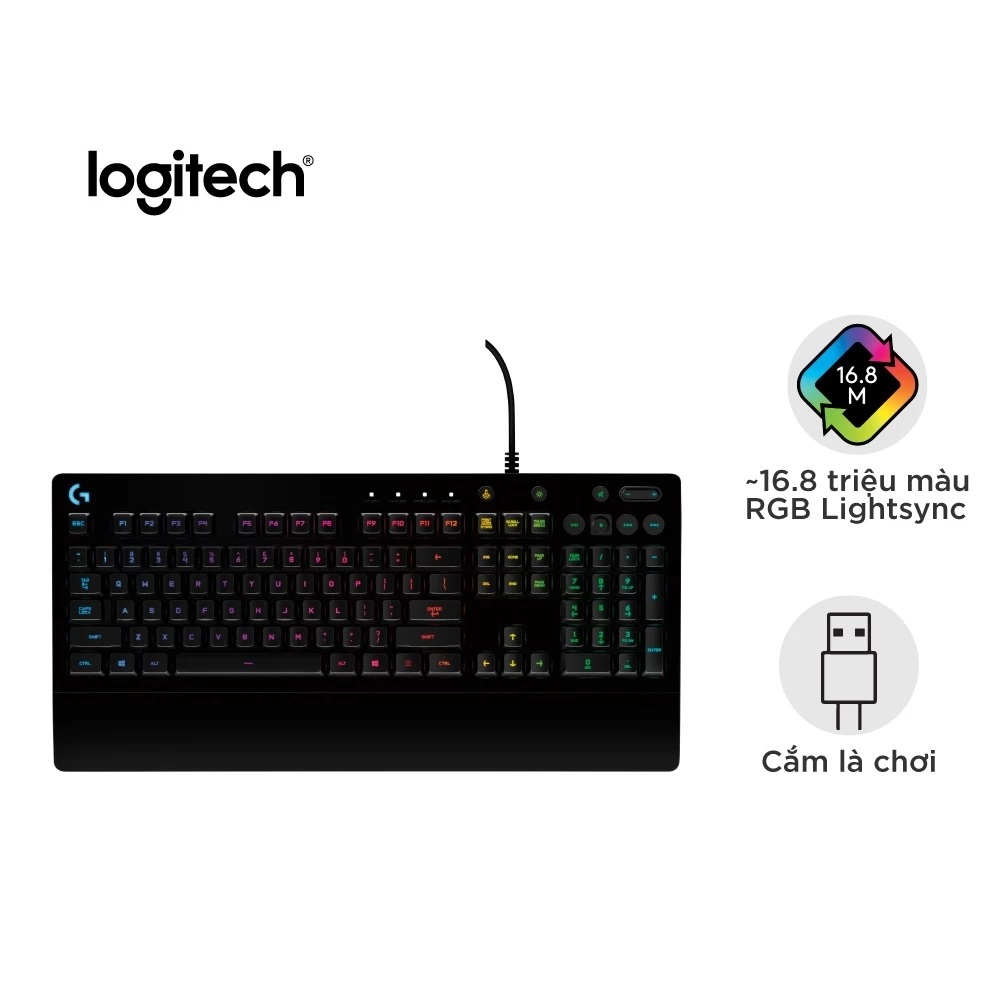 Bàn phím gaming có dây Logitech G213 Prodigy - RGB Full size chống tràn bền bỉ