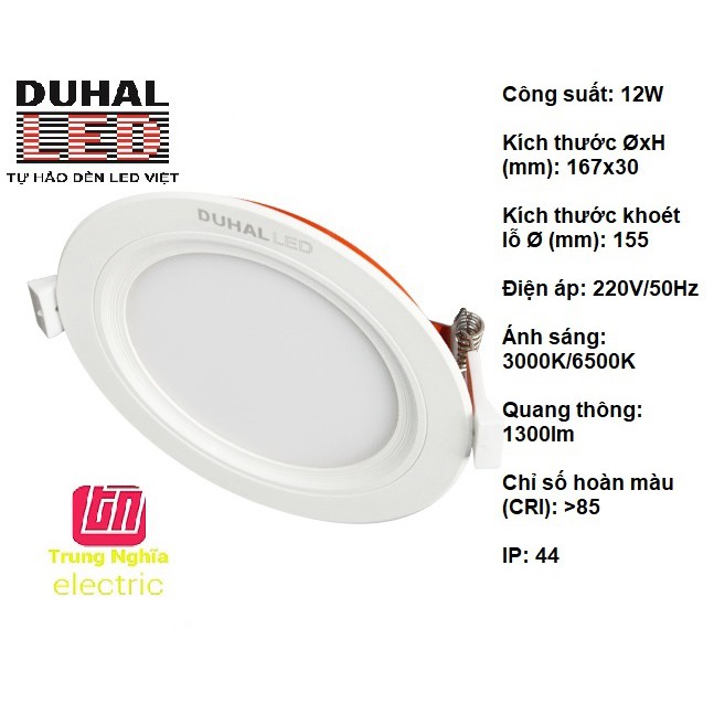 ĐÈN LED ÂM TRẦN TÍCH HỢP TĂNG PHÔ PANEL DUHAL 12W (KDPT212)
