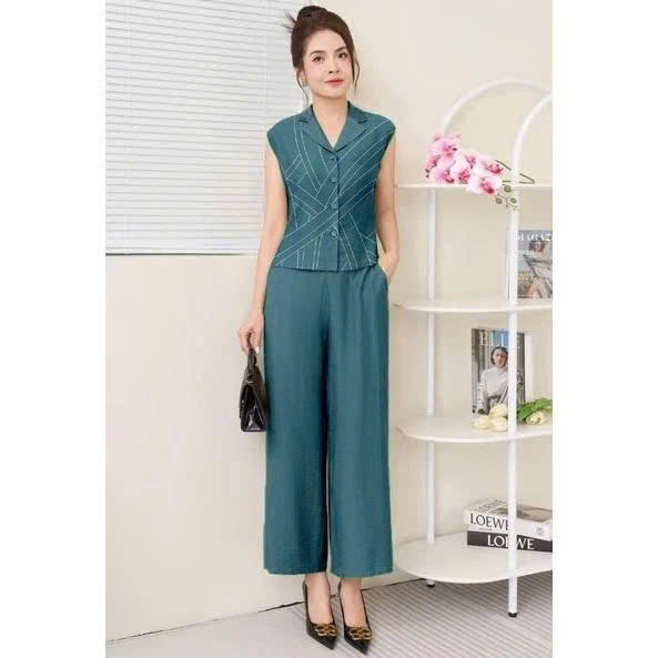 Set Đồ Nữ Công Sở Set Bộ Sang Chảnh Cổ Vest Thời Trang Trung Niên CT4