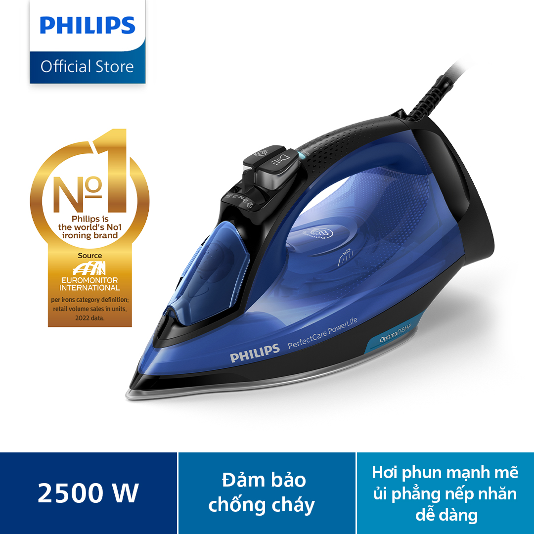 Bàn ủi hơi nước Philips GC3920/20 - Xanh Dương, Dung lượng 300 ml, Công suất 2500W