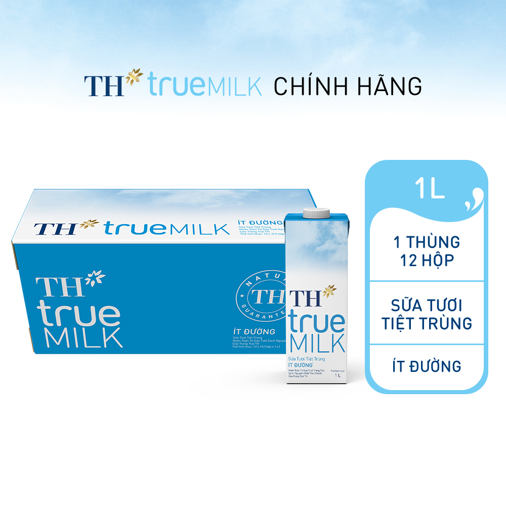 Thùng 12 hộp sữa tươi tiệt trùng TH true MILK ít đường 1 L (1 L x 12)