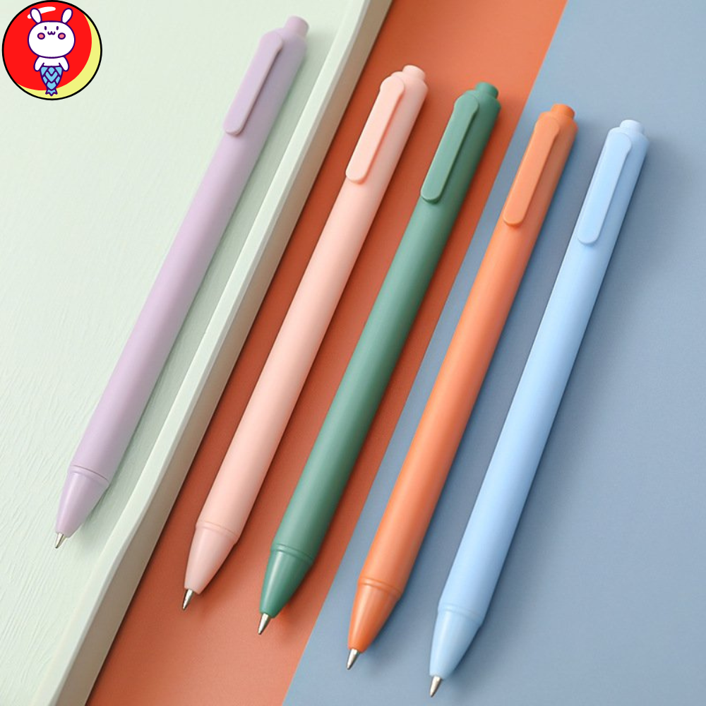 Bút Bi Bấm Mực Đen Vỏ Màu Pastel Không Chảy Nét Bút 0.5mm