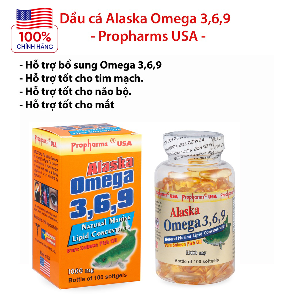 Viên uống Dầu Cá ALASKA OMEGA  3 6 9 USA tốt cho Tim Mạch Mắt Trí Não ( CHÍNH HÃNG USA ) - 100 viên