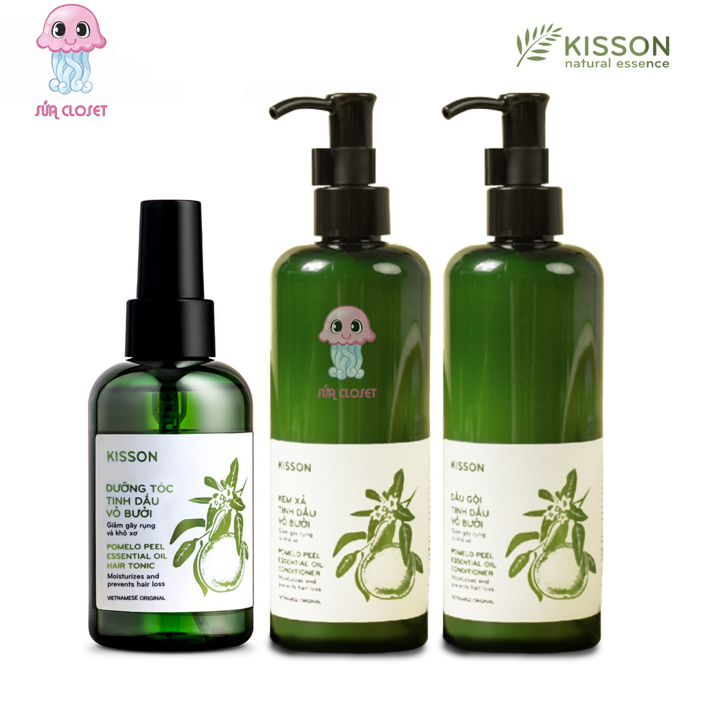 Bộ Dầu Gội Dầu Xả Dưỡng Tóc Tinh Dầu Vỏ Bưởi Kisson Làm Mượt Tóc Giảm Rụng Tóc Bạc Tóc Khô Sơ Giúp Mục Tóc - Sứa Closet
