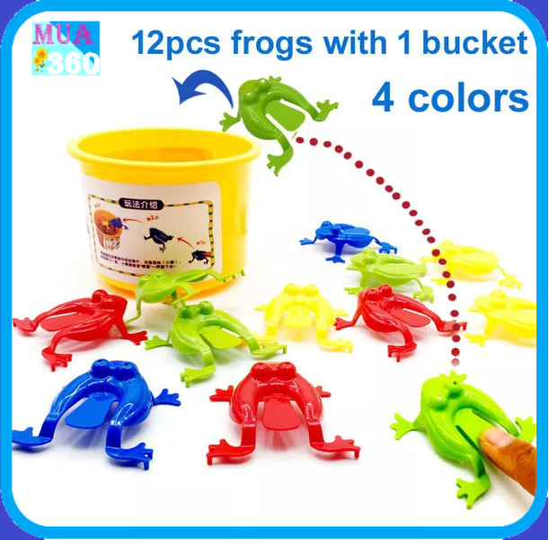Đồ chơi ếch nhảy - Bộ đồ chơi 12 con ếch nhảy vào xô vui nhộn cho bé - Đồ Chơi Con Ếch