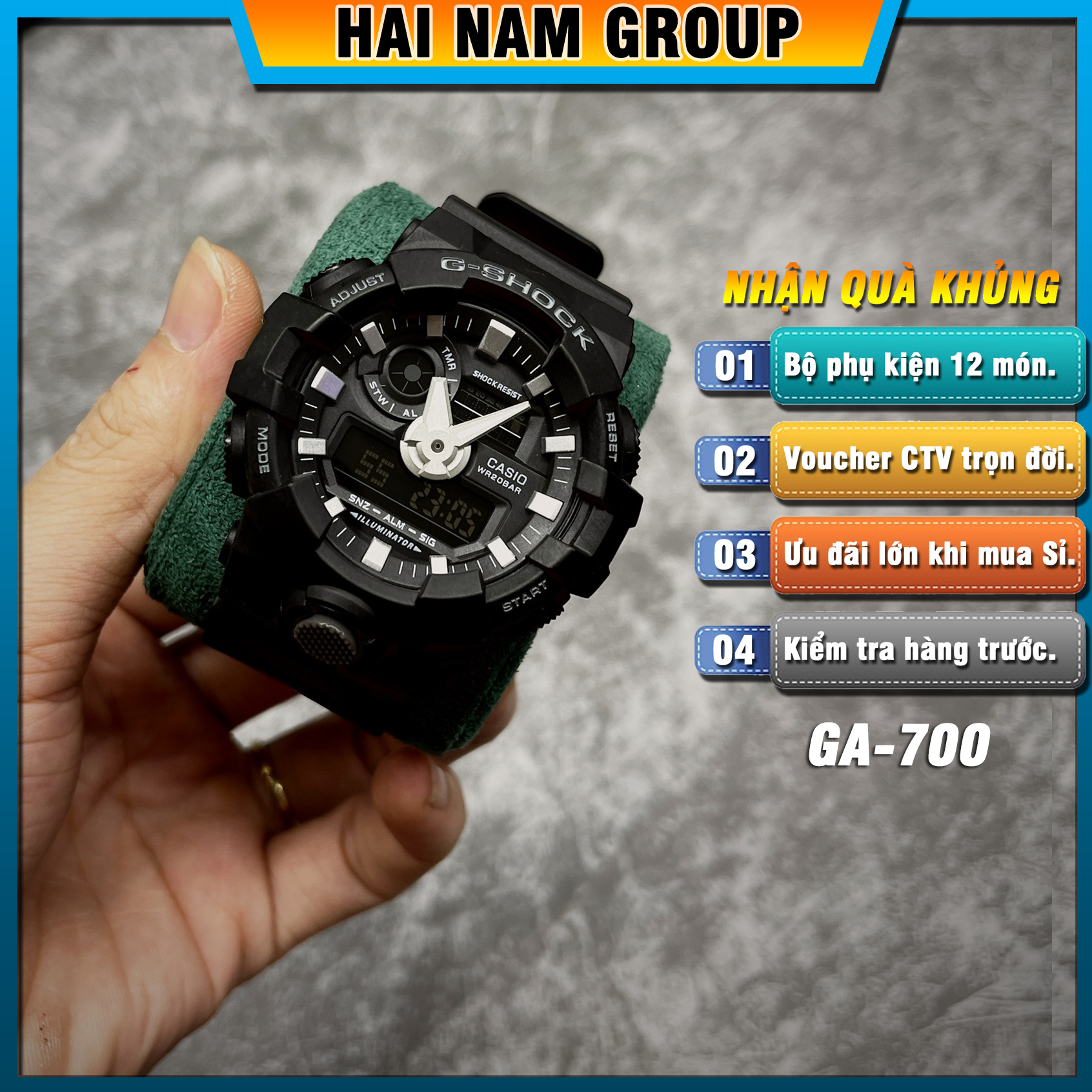 Đồng hồ nam G-SHOCK GA-700-1B Dây vỏ nhựa - Full chức năng - Đầy đủ phụ kiện