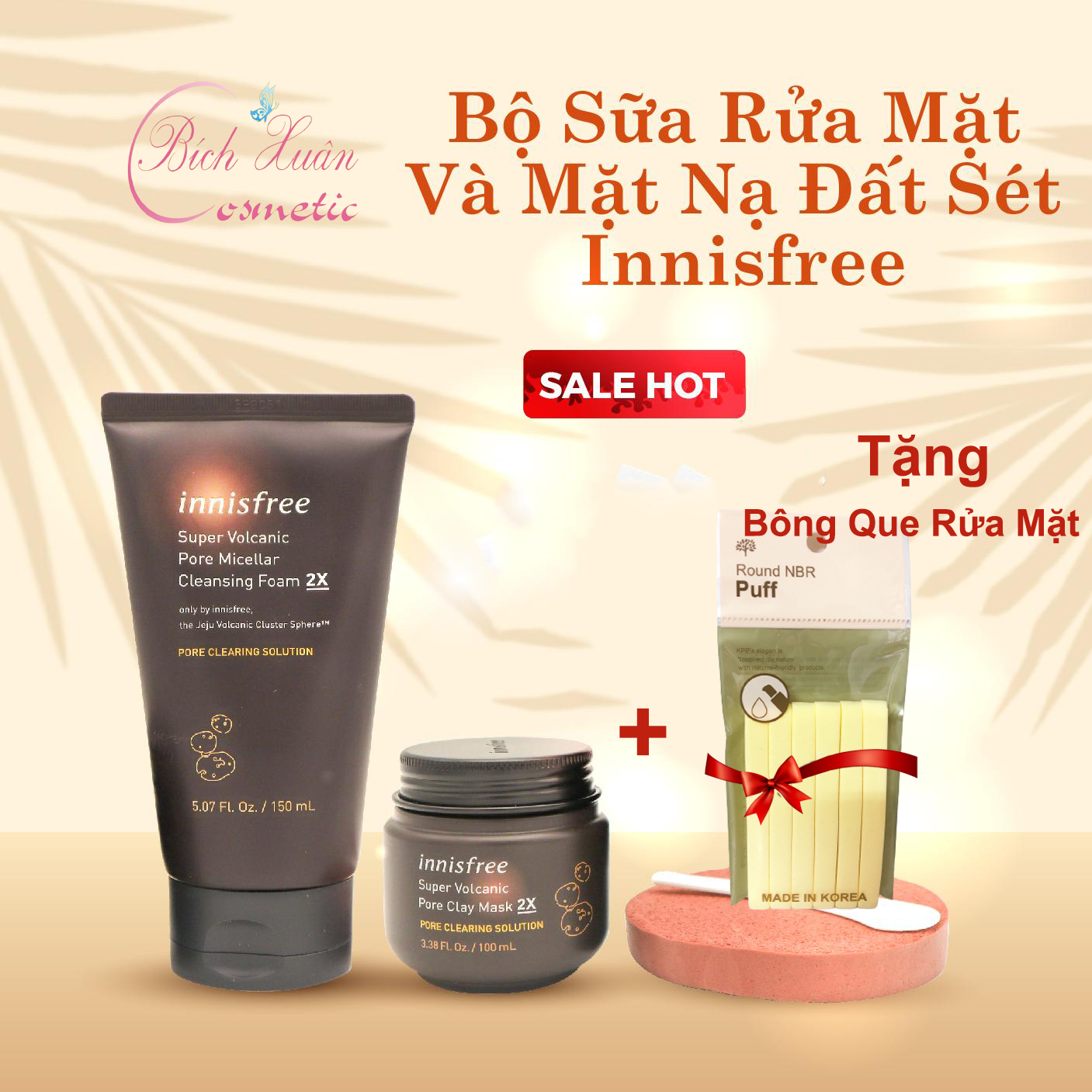 Combo Sữa Rửa Mặt + Mặt Nạ Đất Sét Innisfree Super Volcanic Pore Clay Mask 2X [Tặng Bông Que Rửa Mặt]