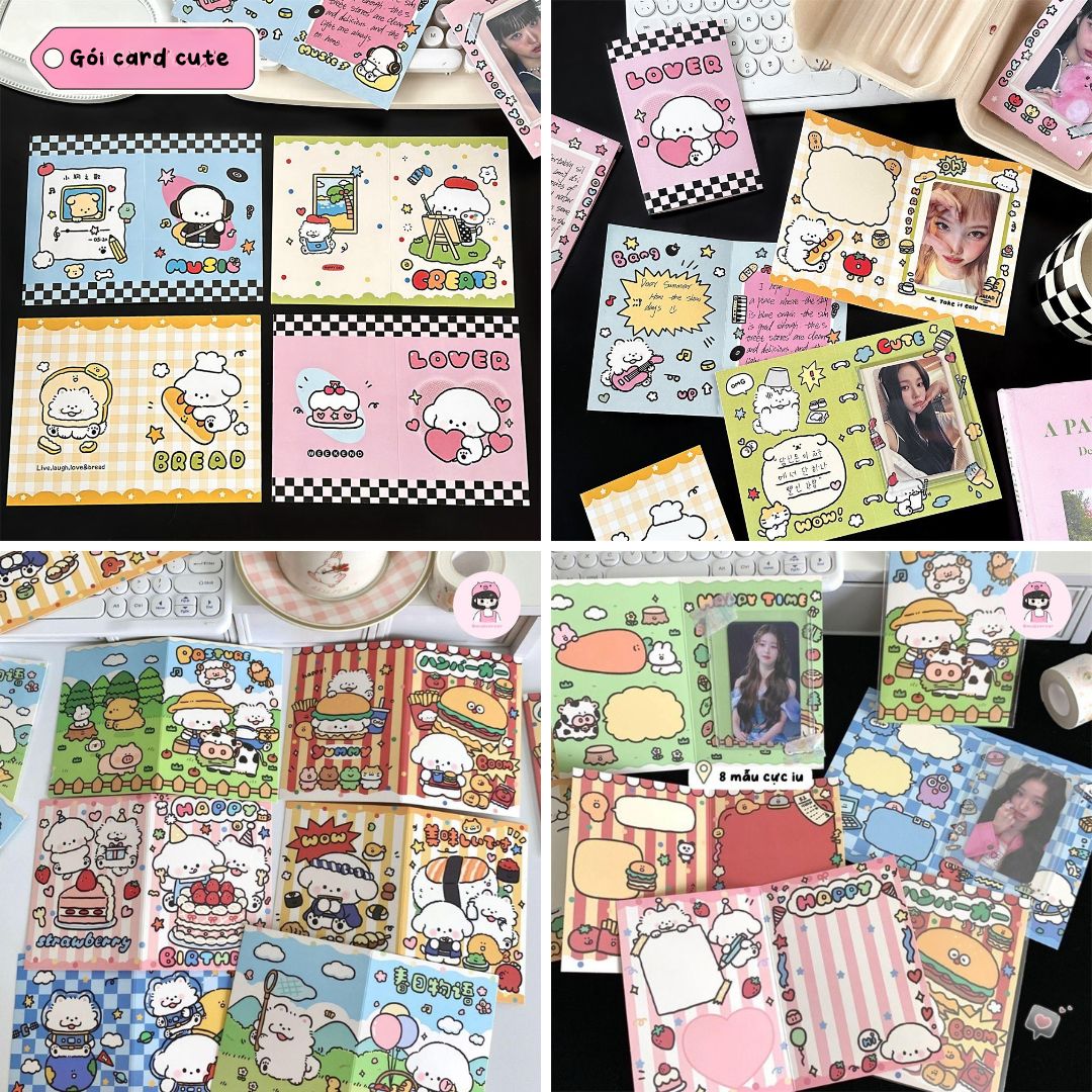 Set 6 Bìa Thiệp Cún Trắng 14x20cm Gói Card Bìa Kẹp Dễ Thương Midi Corner