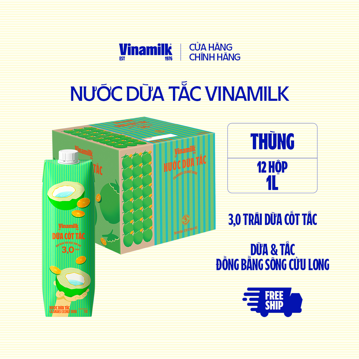 Thùng 12 hộp Nước Dừa Tắc Vinamilk - Hộp Giấy 1L