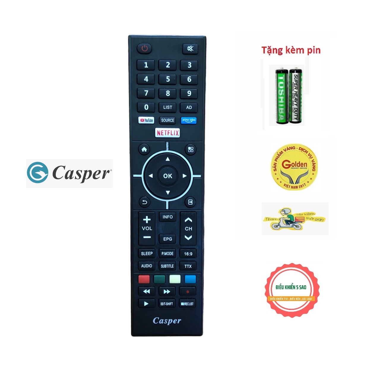 Điều khiển tivi Casper  32HX6200 - 32 inch HD có smart internet loại tốt zin theo máy có nút Netflix ở giữa - Remote tivi Casper   32HX6200 có internet loại tốt zin - đầu bấm tivi Casper 32HX6200 - 32 inch có internet HD