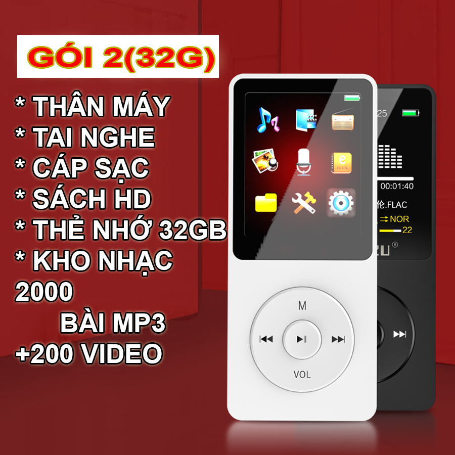 Máy nghe nhạc mini mp3 phát và chơi nhạc mp4 kết nối bluetooth có màn hình lcd loa ngoài kèm thẻ nhớ