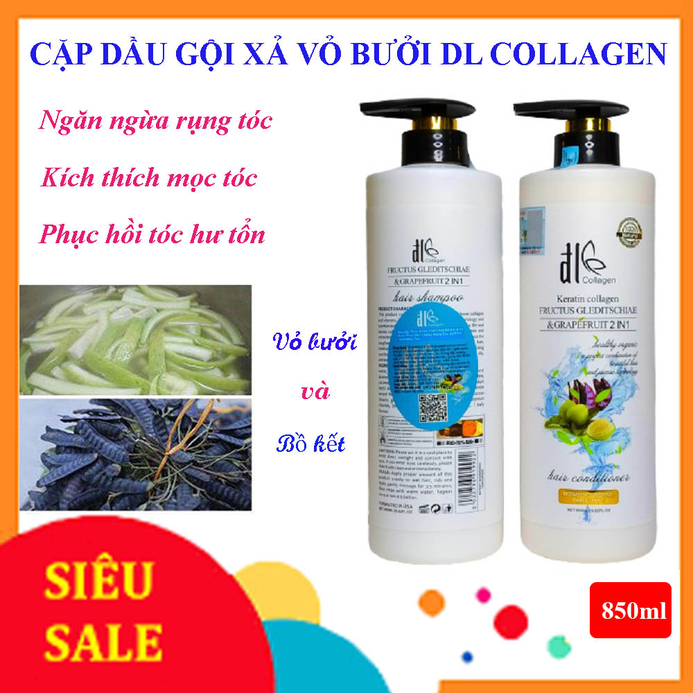 Combo Dầu Gội Xả Vỏ Bưởi Dl Collagen Dầu Cặp Cặp Dầu Gội Xả Vỏ Bưởi & Bồ Kết. Ngăn Ngừa Rụng Tóc Và Nấm Ngứa Da Đầu Kích Thích Mọc Tóc Phục Hồi Tóc Hư Tổn. Cung Cấp Độ Ẩm Giúp Sợi Tóc Chắc Khỏe Sáng Bóng Mềm Mượt. Giá Cực Sốc Mua Ngay!!
