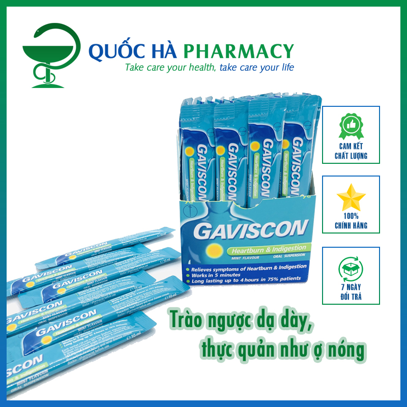 Gaviscon trào ngược dạ dày - thực quản như ợ nóng khó tiêu và ợ chua Quốc Hà Pharmacy