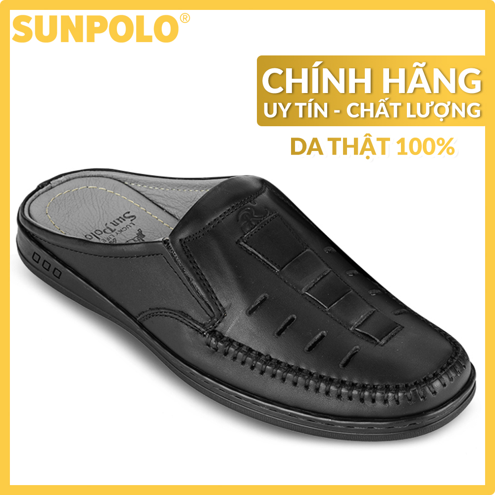 Dép sapo nam da bò SUNPOLO SPO194 (Đen) Có size 44