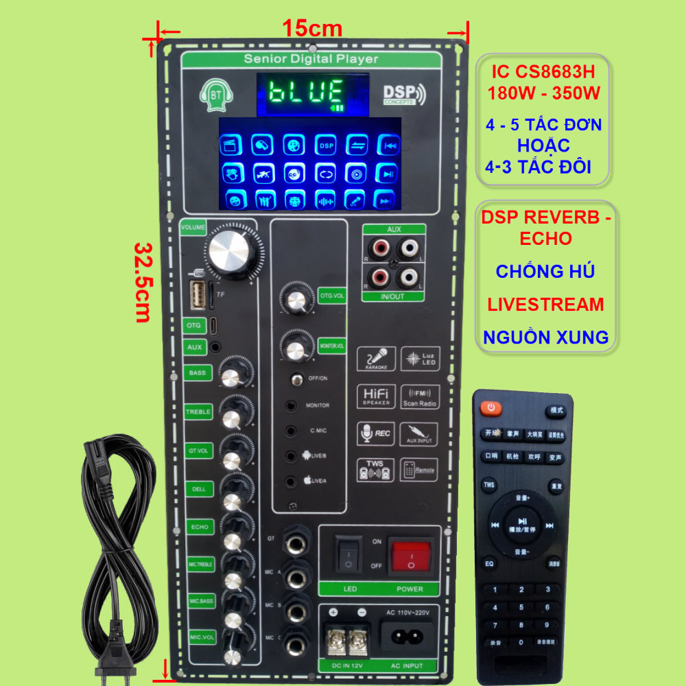 Mạch loa kéo LIVESTREAM DSP REVERB – ECHO CHỐNG HÚ IC CS8683H 180W – 350W Loa kéo 4 – 5 tấc đơn hoặc 4 – 3 tấc đôi
