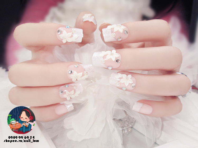 [HCM]Móng Giả - Nail 3D Dài - Đính Đá [Sẵn Keo - Đóng Hộp 24 Mẫu Đủ Size]
