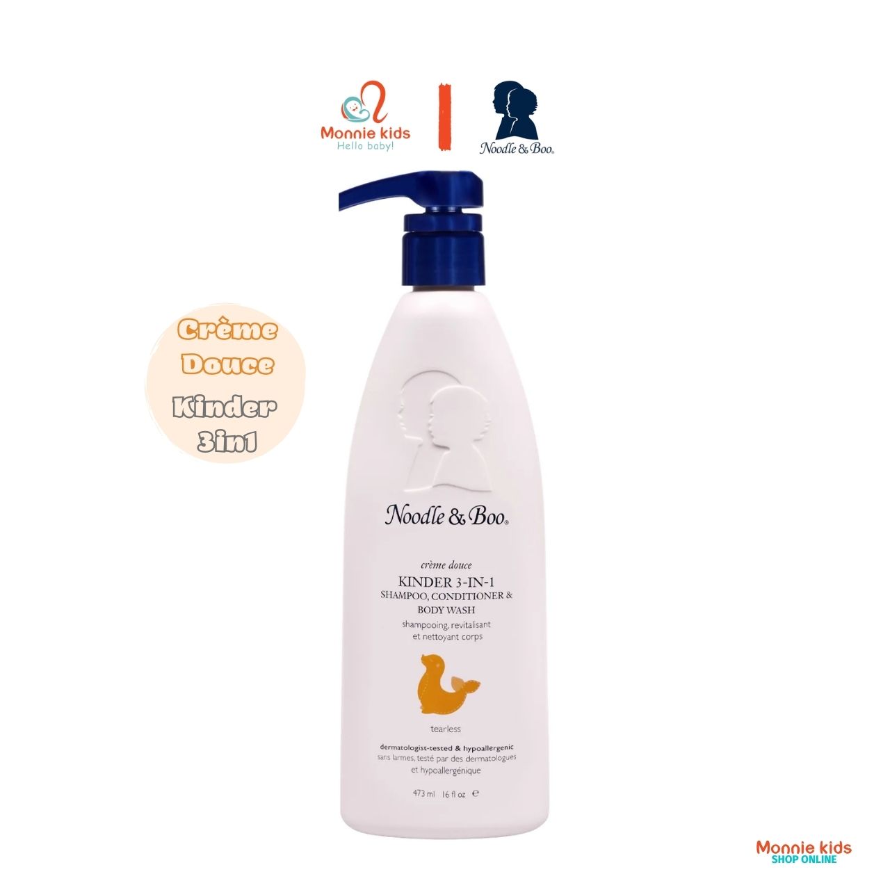 Sữa tắm gội xả cho bé Noodle & Boo Creme Douce Kinder 473ml sữa tắm 3in1 organic - Monnie Kids