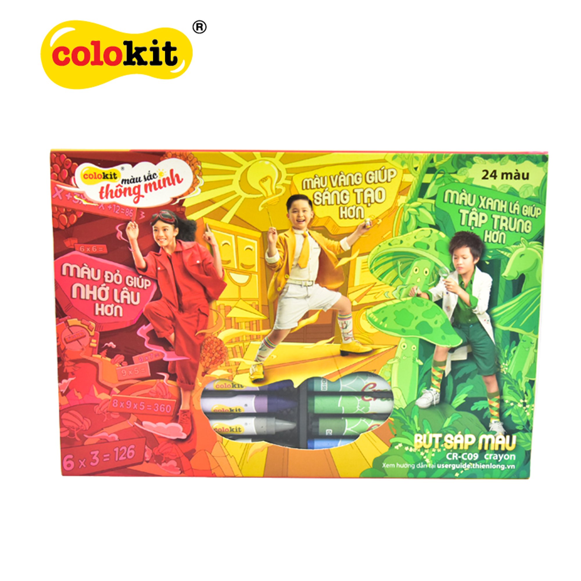 Combo 4 Hộp bút sáp màu Thiên Long Colokit 24 màu tươi sáng tiêu chuẩn Châu Âu an toàn cho trẻ em tô màu vẽ tranh CR-C09