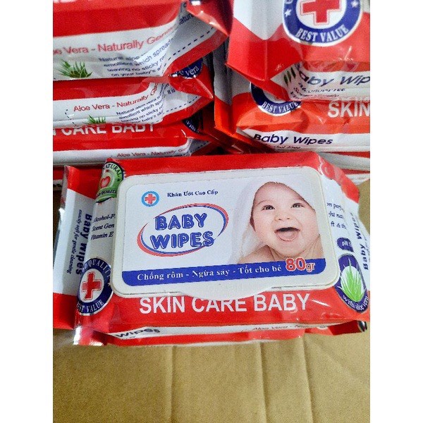 Combo 10 gói khăn ướt baby wipes 80 gram an toàn cho da bé (không hương)