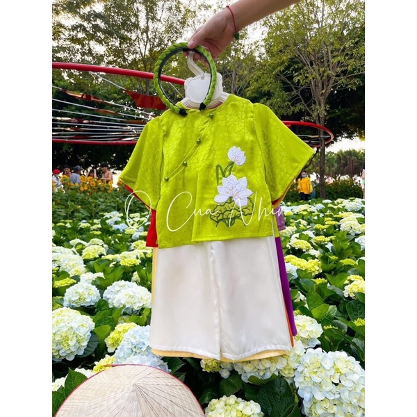 Bộ quần áo bà ba sen liên hoa cho bé gái