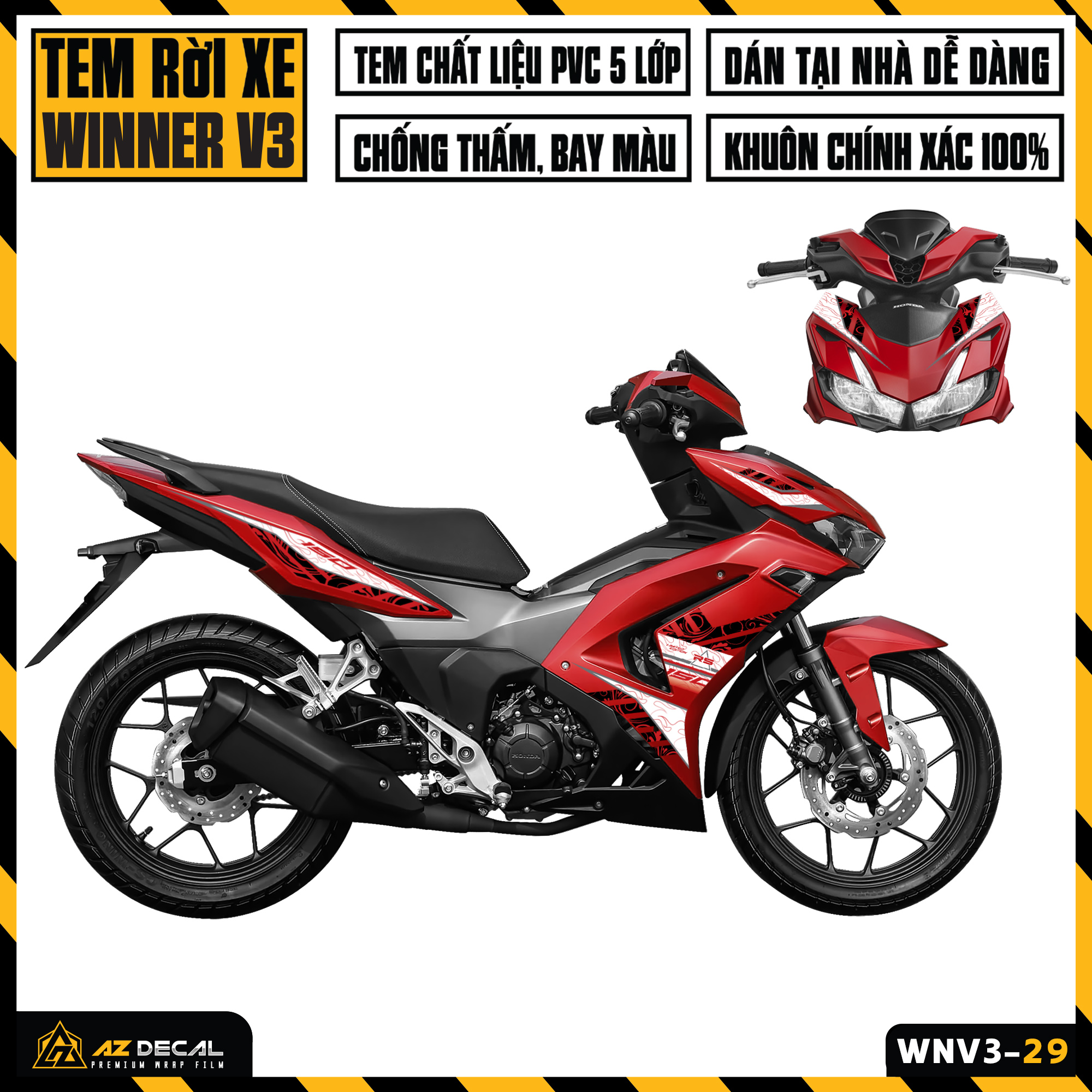 Tem Xe Winner V3 RS150 | WNV3-29 | Team Decal Hình Dán Winner X 150 2022 Đen Đỏ Trắng Chống Nước Bền