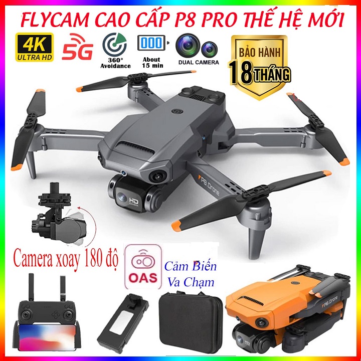 Flycam Mini Giá Rẻ Drone P8 Pro Max Máy Bay Điều Khiển Từ Xa 4 Cánh Play Camera Cao Cấp 2 Camera 12MP Pin Lithium 2000mAh bay 25 Phút Cảm Biến 4 Chiều Chống Rung