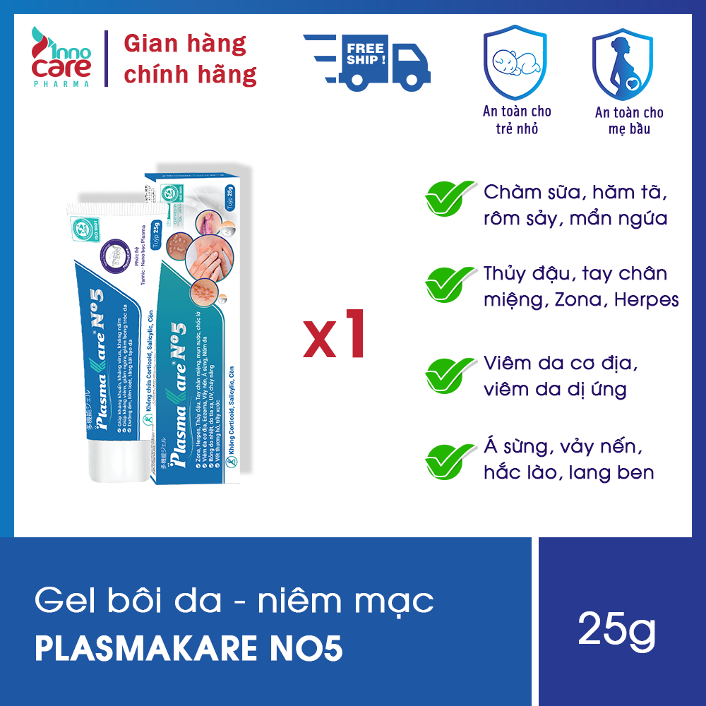 Gel bôi Nano Bạc Viêm da cơ địa Viêm da dị ứng Á sừng Vảy nến PlasmaKare No5: Không Corticoid An toà