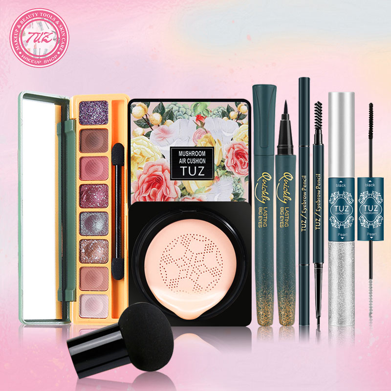 [HCM]TUZ-5 món trang điểm cơ bản-BB air cushion+Bảng phấn mắt 8 màu+Chì kẻ mày không thấm nước +Kẻ mắt không thấm nước +Mascara hai đầu (đen + bạc lấp lánh)