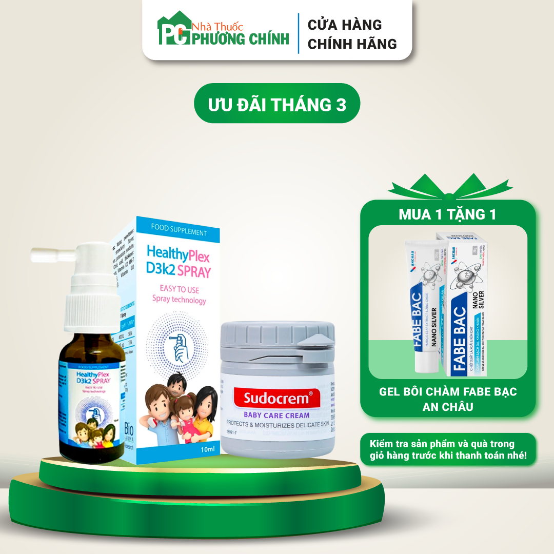 Combo Kem Hăm Sudocrem + Vitamin D3 K2 Healthyplex D3k2 Cho Trẻ Sơ Sinh