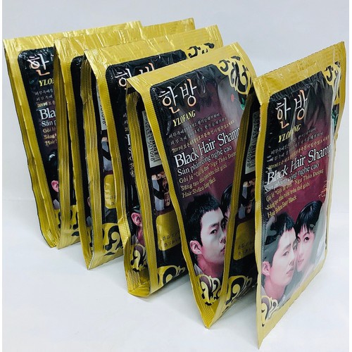 Combo 10 Gói Dầu Gội Nhuộm Đen Tóc Thảo Dược Black Hair Shampoo Hàn Quốc An Toàn Cho Da Không Độc Hại Đen Ngay Sau Lần Sử Dụng Dầu Gội Nhuộm Đen Tóc Nhân Sâm Hàn Quốc - Dầu Gội Đen Tóc Tốt Nhất Hiện Tại - Guty Mart